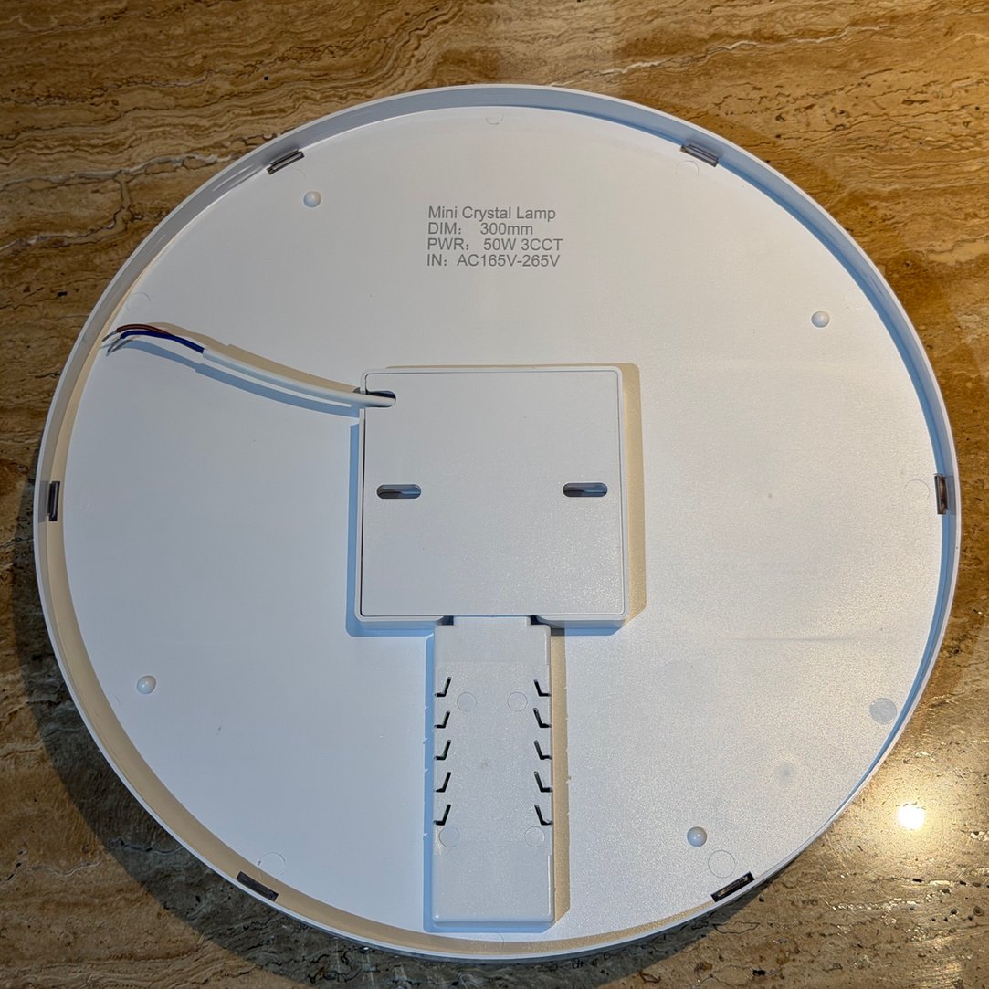 Back of the GOFA Mini Crystal Lamp with its rating label: 300 mm, 50 W 3CCT, AC 165-265 V