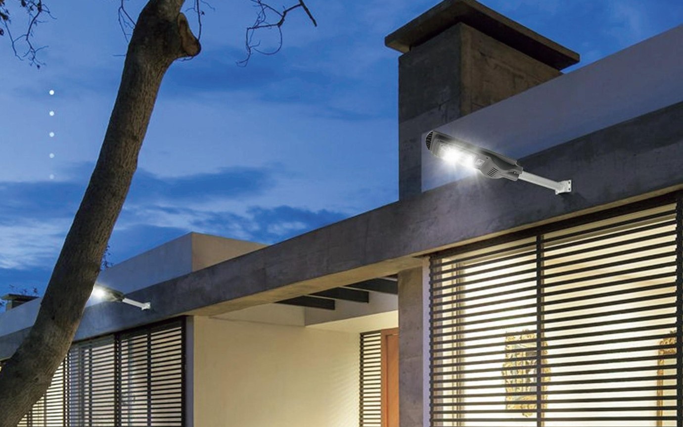 GOFA solar lighting on a garden wall and street corner